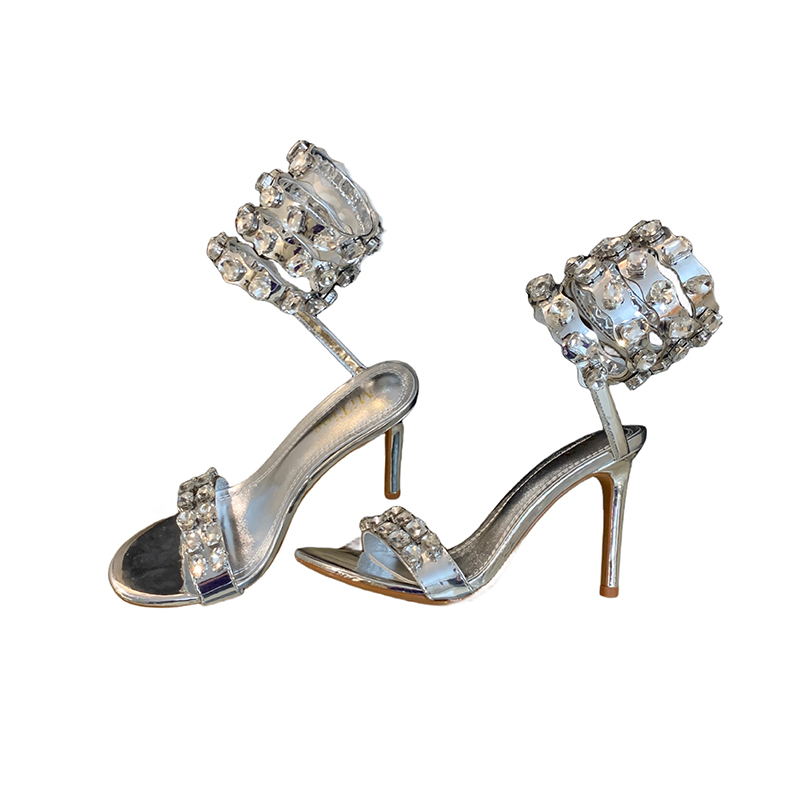 Mitin Snake Wrapped Sandals 2026 Summer New Fashion Show Thin Heel Glass Rhinestone Heavy Craft High Heel Women Shoes - Image 5
