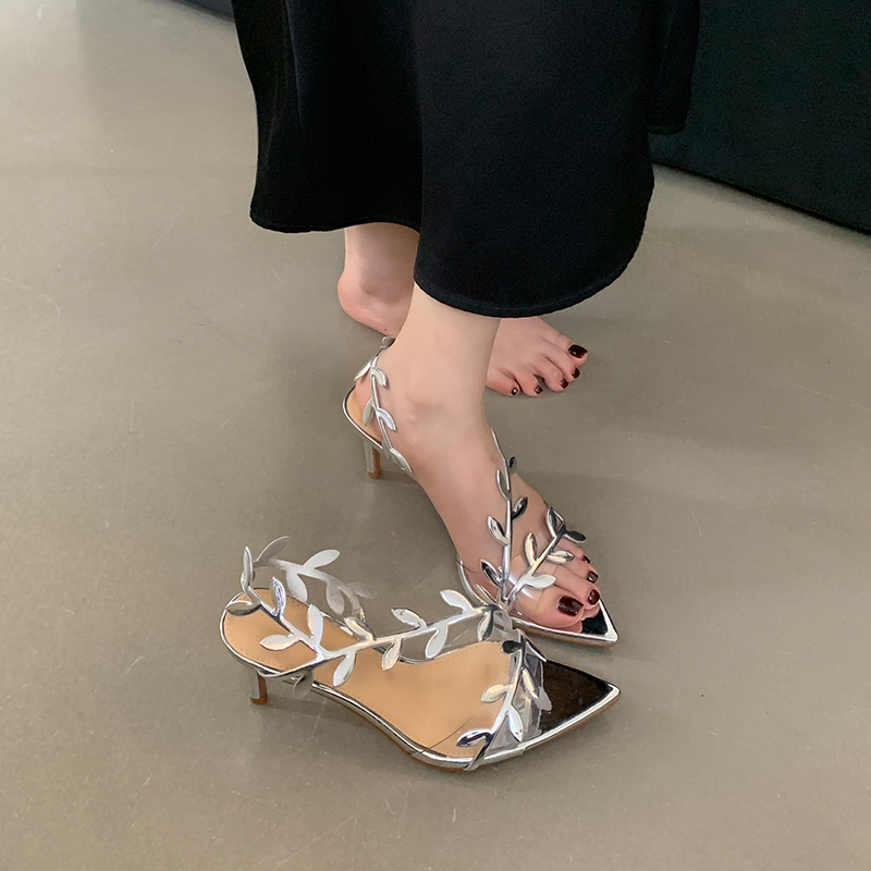 Miting Fairy Style Summer New Gold Leaf High Heel Sandals for Women Thin Heel Open Toe One-Strap Gold Sandals - Image 3