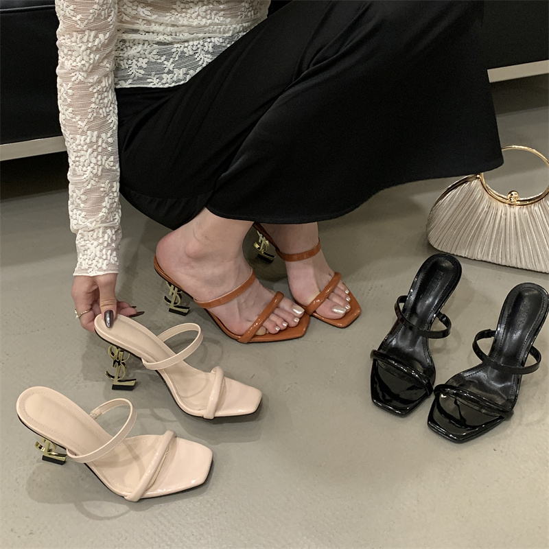 Women’s Elegant Open Toe High Heel Sandals with Hollow Out Square Toe and Strappy Design