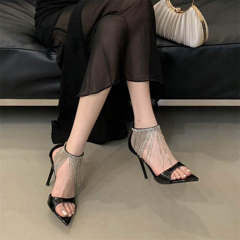 Miting European Crystal Tassel Sandals 2026 Summer Sexy One-Strap Open Toe Thin High Heels - Image 3
