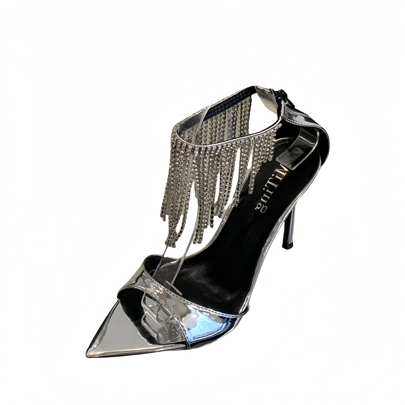 Miting European Crystal Tassel Sandals 2026 Summer Sexy One-Strap Open Toe Thin High Heels - Image 5