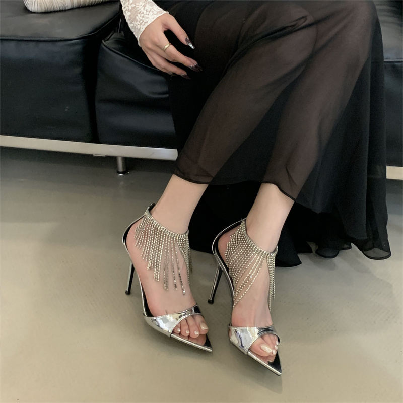 Miting European Crystal Tassel Sandals 2026 Summer Sexy One-Strap Open Toe Thin High Heels - Image 2