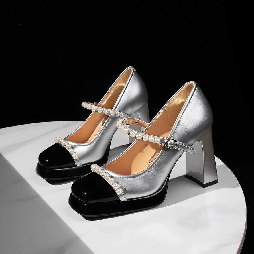 BIG WOOD Women's Round Toe Chunky Heel Pearl Buckle Strap Shoes - European American Style Platform Mary Janes