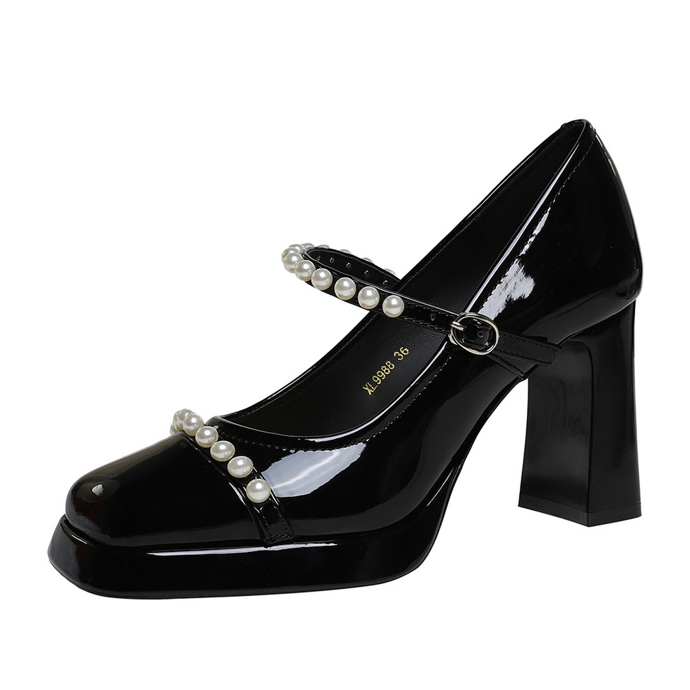 BIG WOOD Women's Round Toe Chunky Heel Pearl Buckle Strap Shoes - European American Style Platform Mary Janes - Image 5