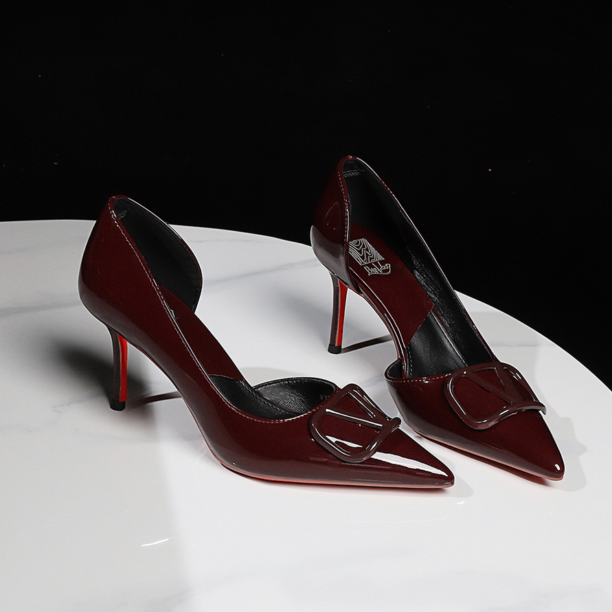 European American Style Sexy Thin Heel Red Sole High Heel Shoes Fashion V-Cut Pointed Toe Side Open Banquet Women’s Shoes