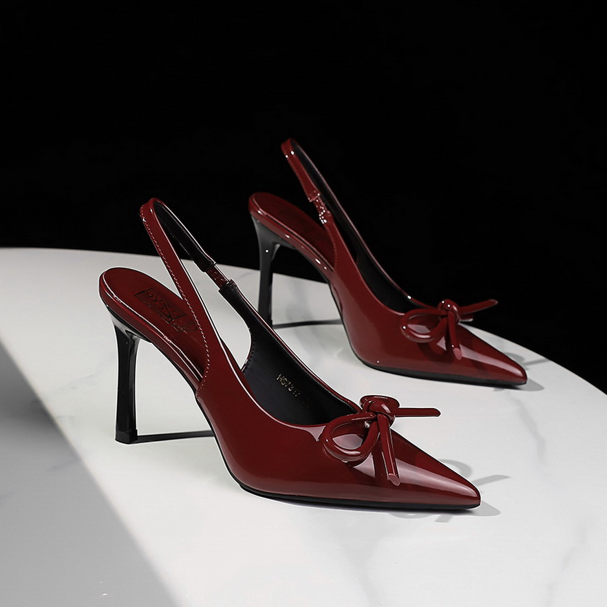 Women’s Pointed Toe High Heel Shoes with Ankle Strap Bow Hollow Out Slip On