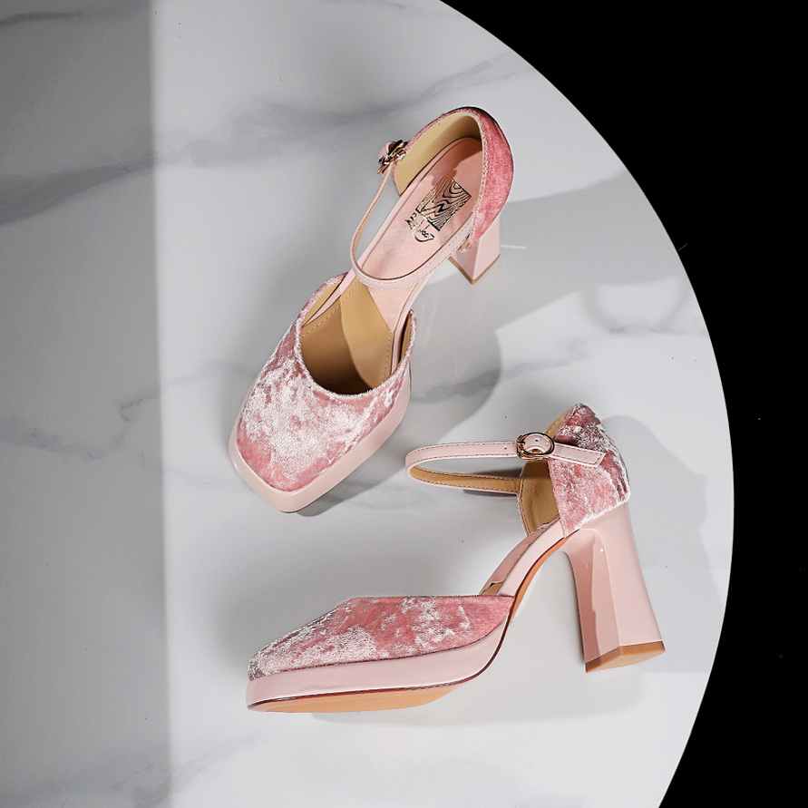 French Elegant Sweet Square Toe Shallow Mouth Platform Ultra High Heel Fashion Chunky Heel One-Strap Shoes - Image 2