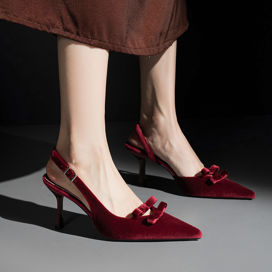 BIG WOOD Women's Pointed Toe Bowknot Slingback Flats - European American Style, Low Cut, Thin Heel, Backless