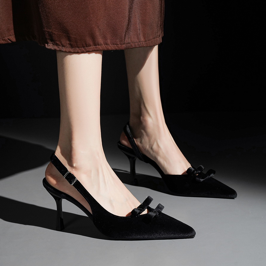 BIG WOOD Women's Pointed Toe Bowknot Slingback Flats - European American Style, Low Cut, Thin Heel, Backless - Image 2