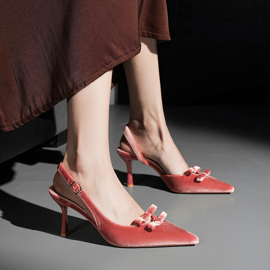 BIG WOOD Women's Pointed Toe Bowknot Slingback Flats - European American Style, Low Cut, Thin Heel, Backless - Image 3