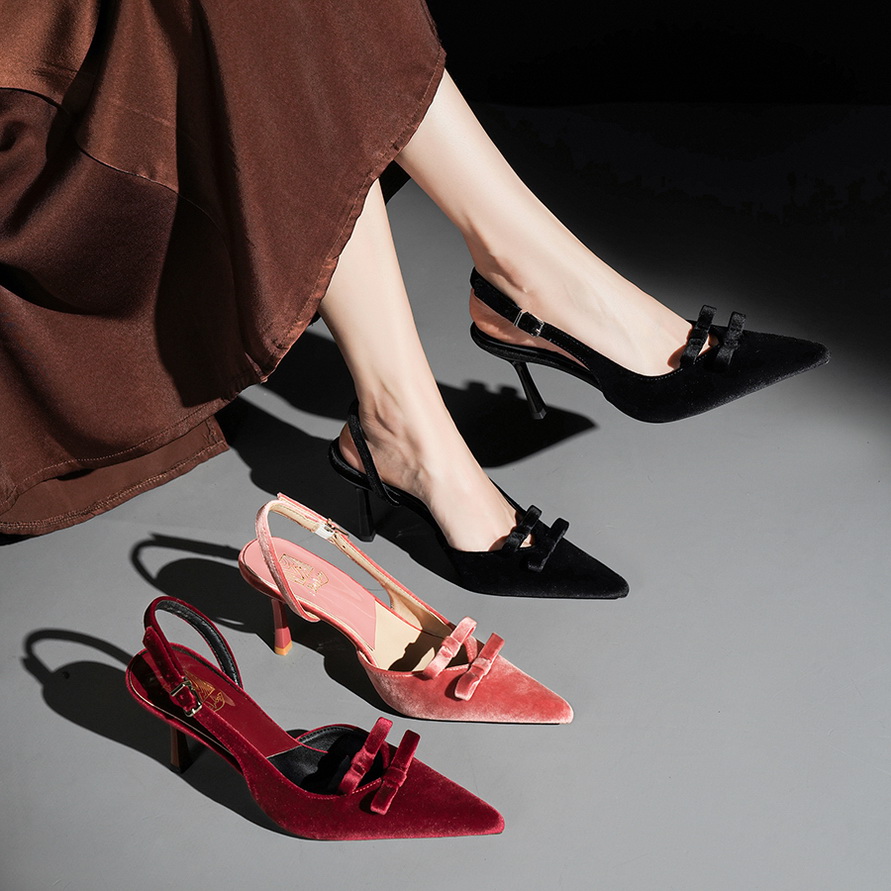 BIG WOOD Women's Pointed Toe Bowknot Slingback Flats - European American Style, Low Cut, Thin Heel, Backless - Image 4