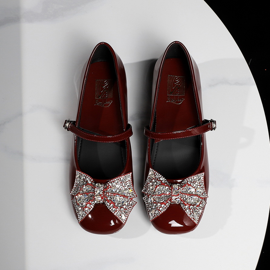 BIGWOOD Women's Evening Party Low Heel Shoes with Bow Rhinestone Buckle Strap Patent Leather - Image 2