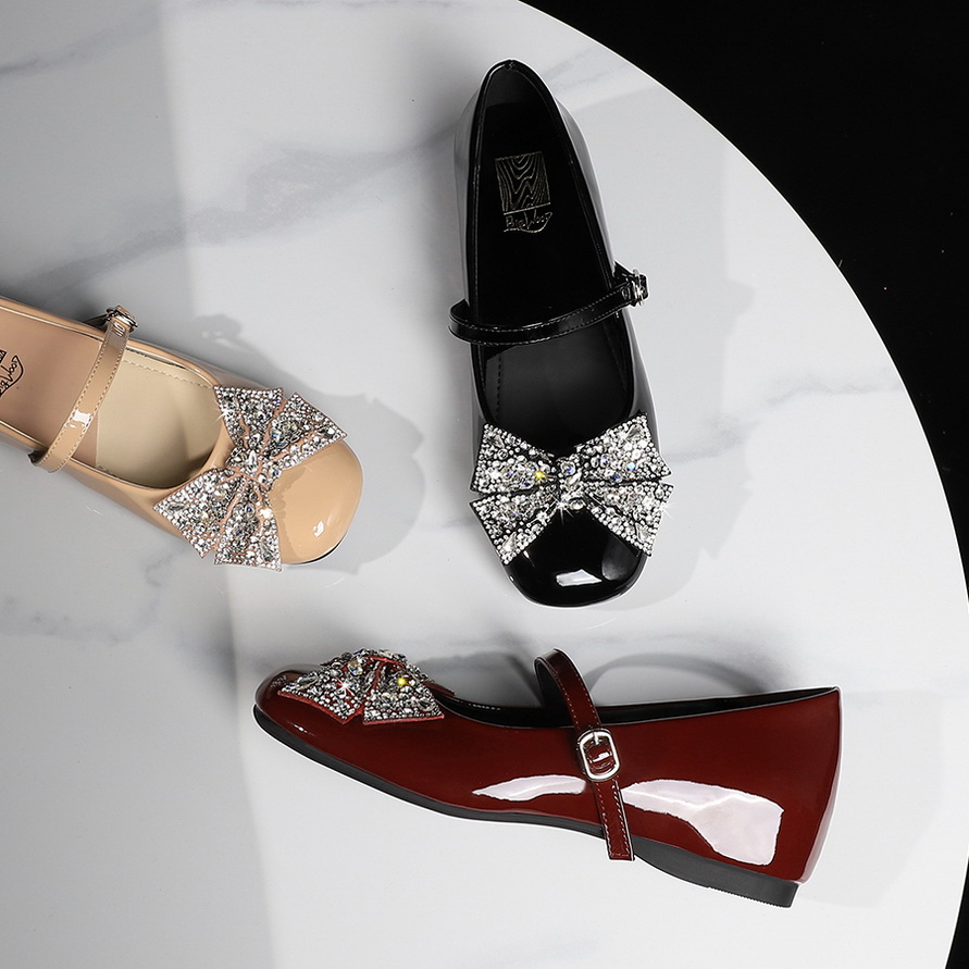 BIGWOOD Women's Evening Party Low Heel Shoes with Bow Rhinestone Buckle Strap Patent Leather - Image 4