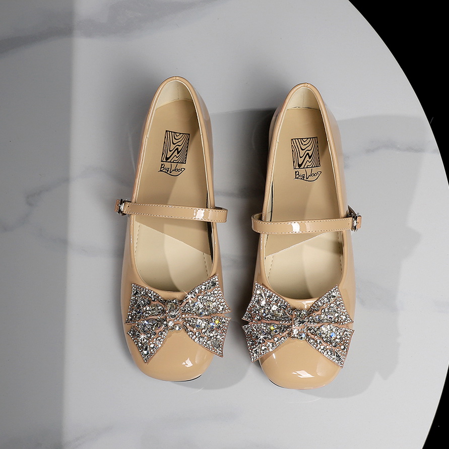 BIGWOOD Women's Evening Party Low Heel Shoes with Bow Rhinestone Buckle Strap Patent Leather - Image 3