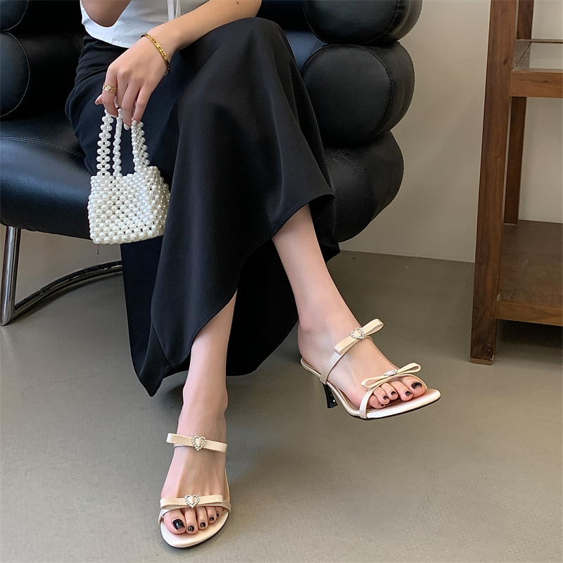 Sexy Open Toe High Heel Slippers with Rhinestone Bow and One-Strap for Women Summer 2026 - Image 3