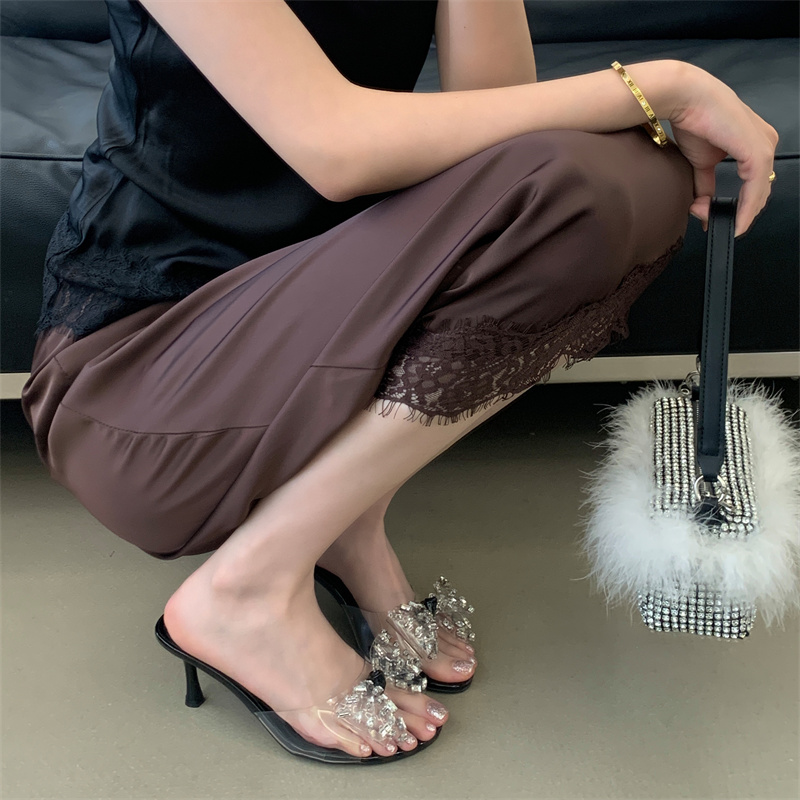2026 Summer New Sexy Transparent Rhinestone Bow High Heel Slippers Open Toe Women's Slippers - Image 4