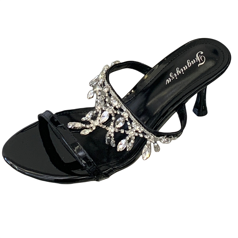 Luxury Rhinestone Tassel High Heel Slippers for Women Summer New Sexy Open Toe One-Band Round Toe Sandals - Image 5
