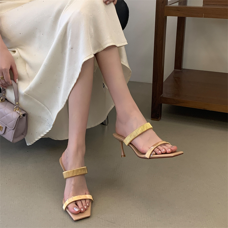 Elegant Open Toe Square Heel High Heel Sandals for Women Summer New Style One Strap Simple Thin Heel Slippers - Image 2