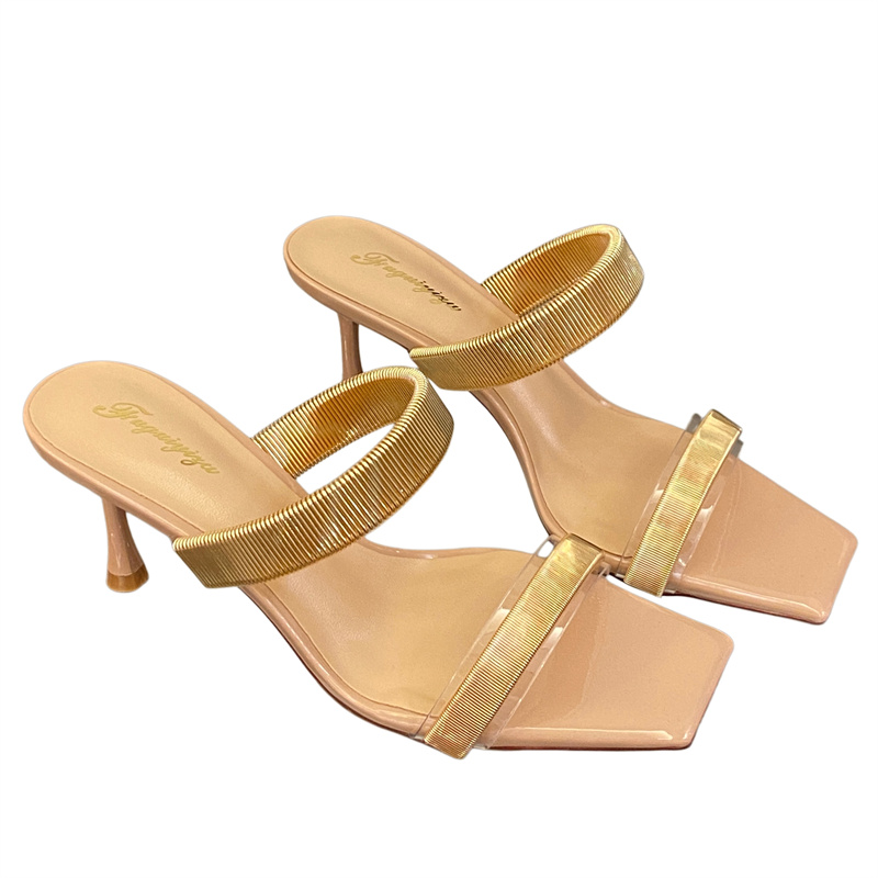 Elegant Open Toe Square Heel High Heel Sandals for Women Summer New Style One Strap Simple Thin Heel Slippers - Image 5