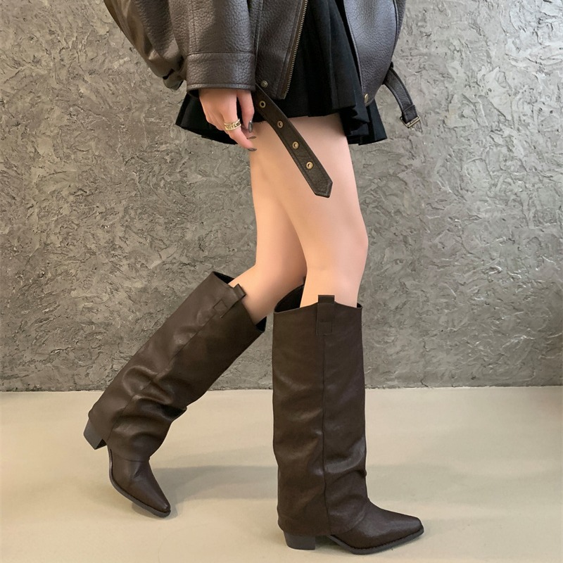 New Maillard Retro Tube Boots Pointed Toe High Top High Heel Stacked Boots Knight Boots Long Boots Women - Image 4