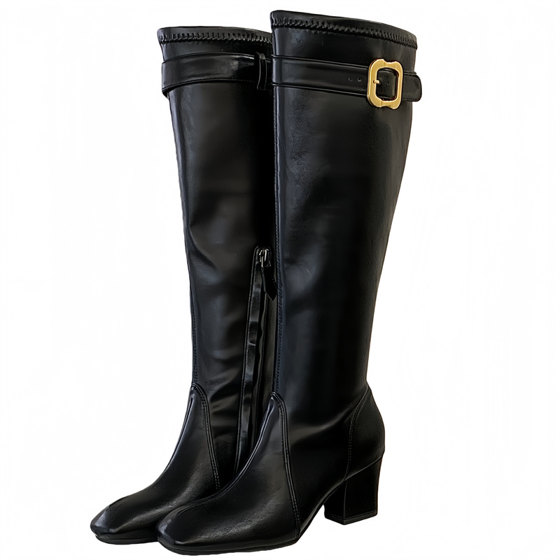 MIU Zhang Yuanyuan Style Chunky Heel Over Knee Boots Women 2026 New Belt Buckle Tall Riding Boots Stretch Boots - Image 5