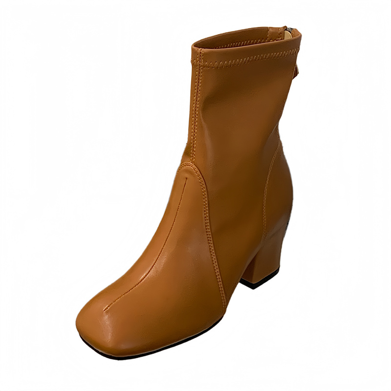 Sheepskin Style Zhang Yuanying Same Belt Buckle Knight Boots Women Square Toe Low Heel Short Boots Zip Motorcycle Boots - Image 5