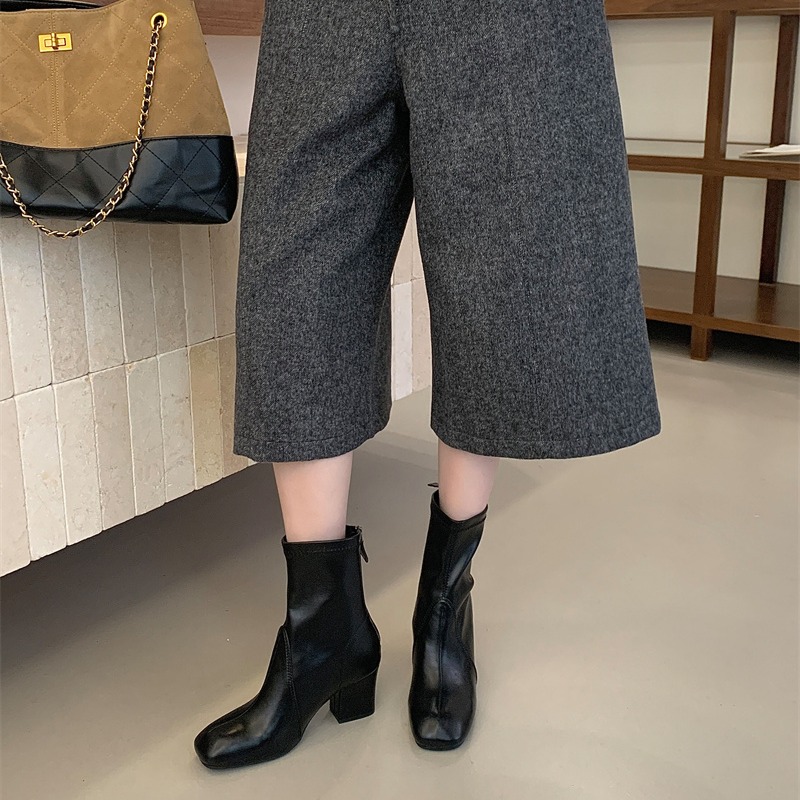 Sheepskin Style Zhang Yuanying Same Belt Buckle Knight Boots Women Square Toe Low Heel Short Boots Zip Motorcycle Boots - Image 4